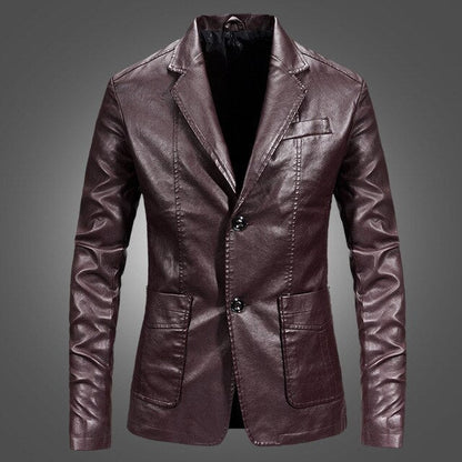 Stylish men's leather blazer with notched lapels