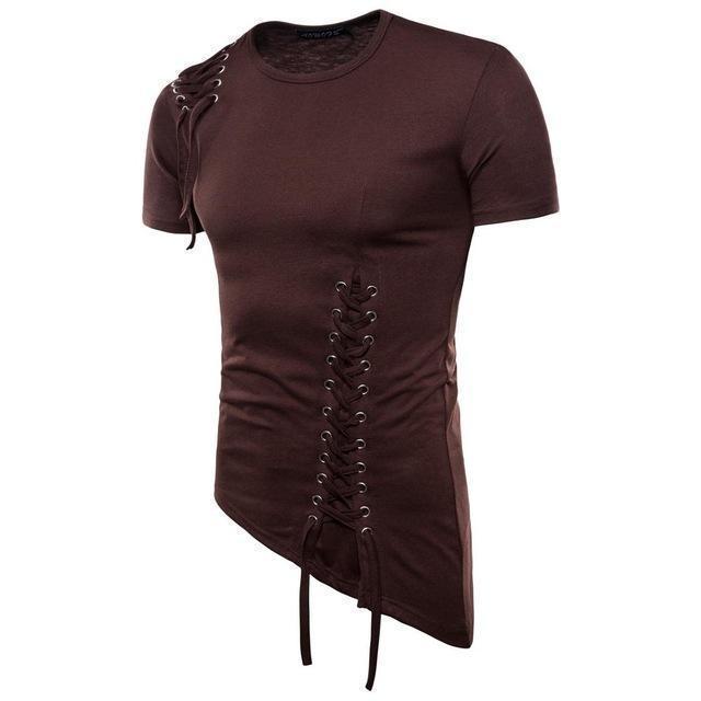 Men’s T-Shirt - Slim Fit - Lace-Up Detail - Crew Neck - Short Sleeve Stylish Design