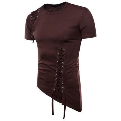 Men’s T-Shirt - Slim Fit - Lace-Up Detail - Crew Neck - Short Sleeve Stylish Design