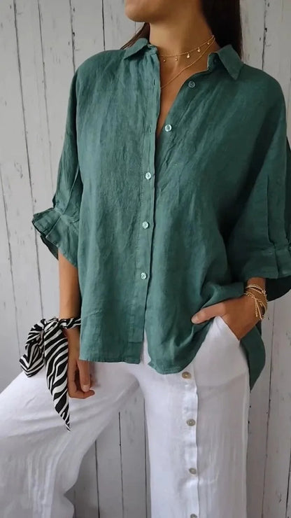 Women’s Button-Up Shirt – Relaxed Fit – Long Sleeve – Pointed Collar