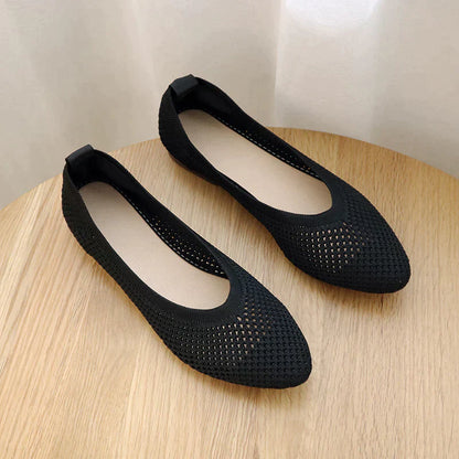 Women's Flat Shoes - Breathable Knit Upper - Slip-On Lightweight Flexible Sole