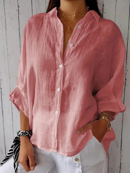 Women’s Button-Up Shirt – Relaxed Fit – Long Sleeve – Pointed Collar
