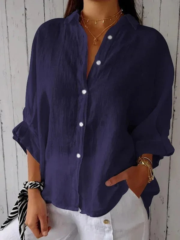 Women’s Button-Up Shirt – Relaxed Fit – Long Sleeve – Pointed Collar
