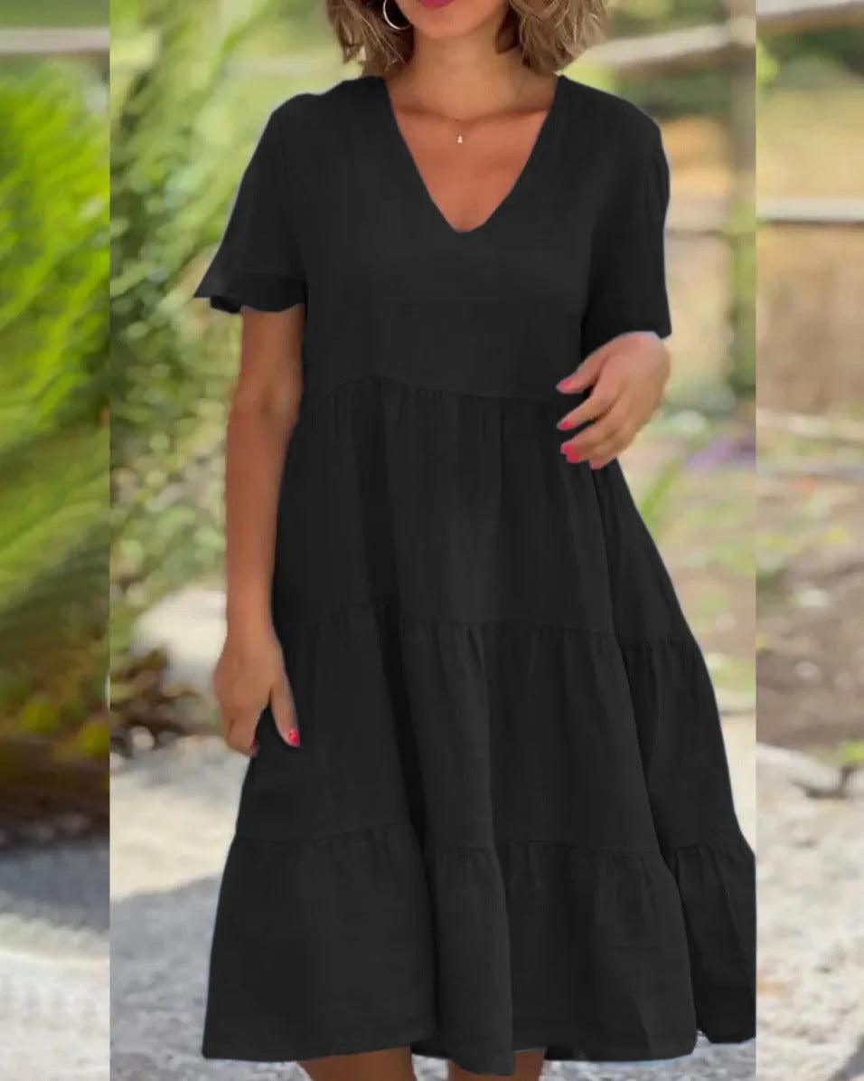 Breathable Midi Dress with Short Sleeves for Women - Elegant and Lightweight