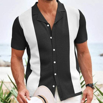 Men’s Short-Sleeve Button-Up Shirt - Relaxed Fit - Breathable Cotton - Vertical Stripes