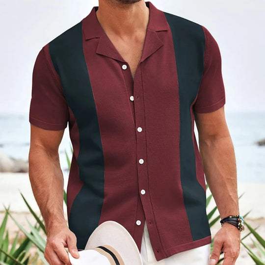 Men’s Short-Sleeve Button-Up Shirt - Relaxed Fit - Breathable Cotton - Vertical Stripes