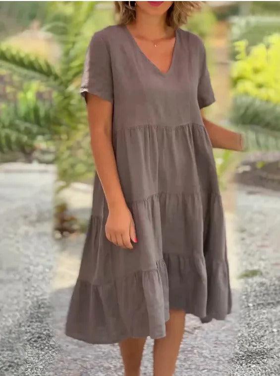 Breathable Midi Dress with Short Sleeves for Women - Elegant and Lightweight