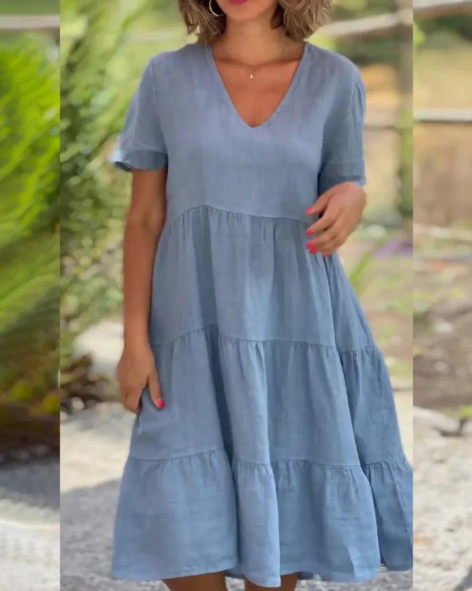 Breathable Midi Dress with Short Sleeves for Women - Elegant and Lightweight