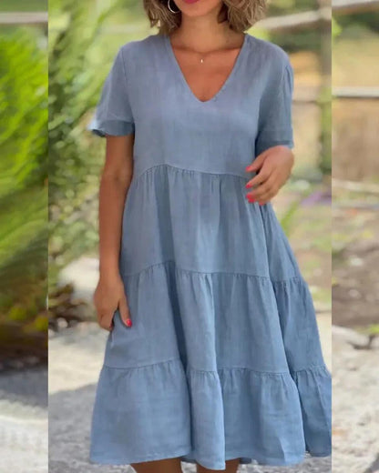 Breathable Midi Dress with Short Sleeves for Women - Elegant and Lightweight