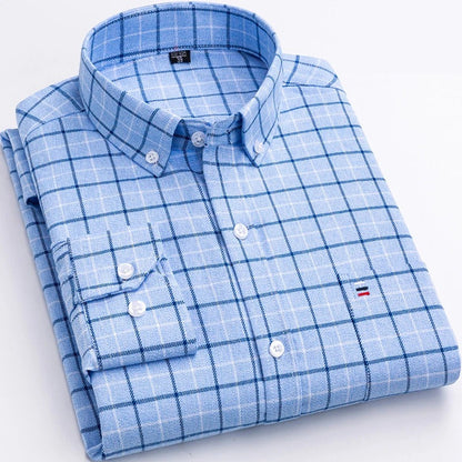 Men’s Button-Down Shirt - Plaid Pattern - Regular Fit - Smart Casual Wear
