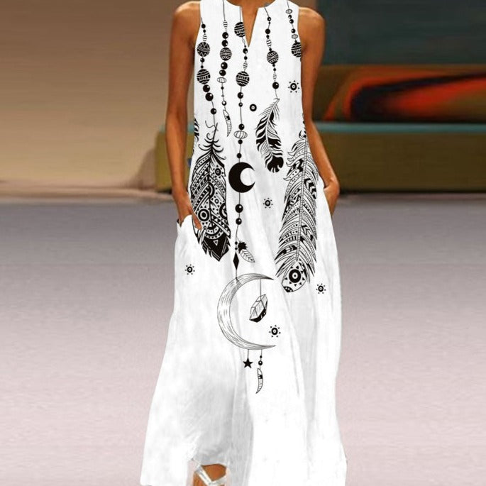 Women’s Maxi Dress – Loose Fit – Sleeveless – Bold Butterfly Print – Breathable Blend