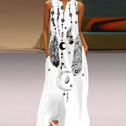 Women’s Maxi Dress – Loose Fit – Sleeveless – Bold Butterfly Print – Breathable Blend