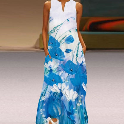 Women’s Maxi Dress – Loose Fit – Sleeveless – Bold Butterfly Print – Breathable Blend