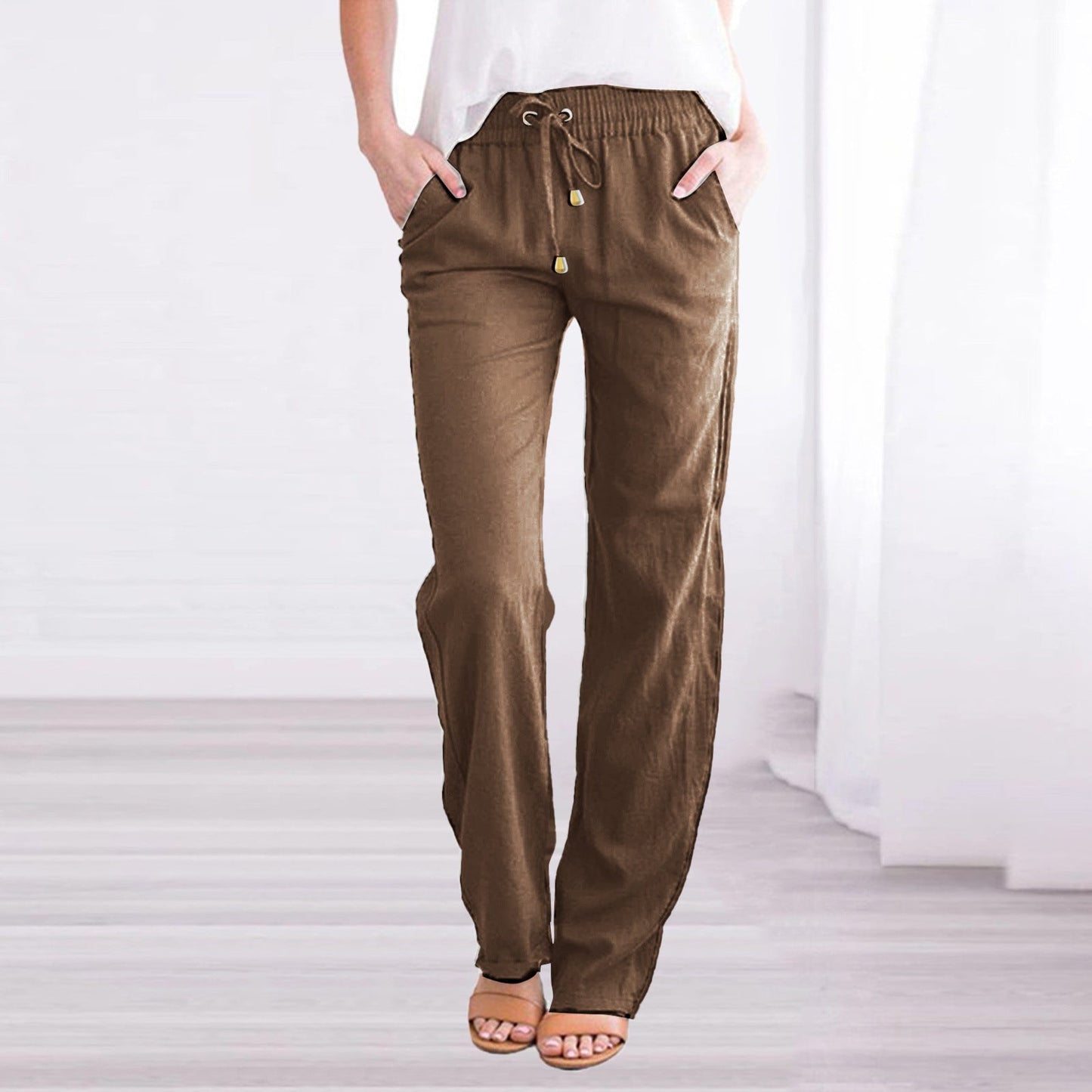 Women's wide pants with drawstring and detachable