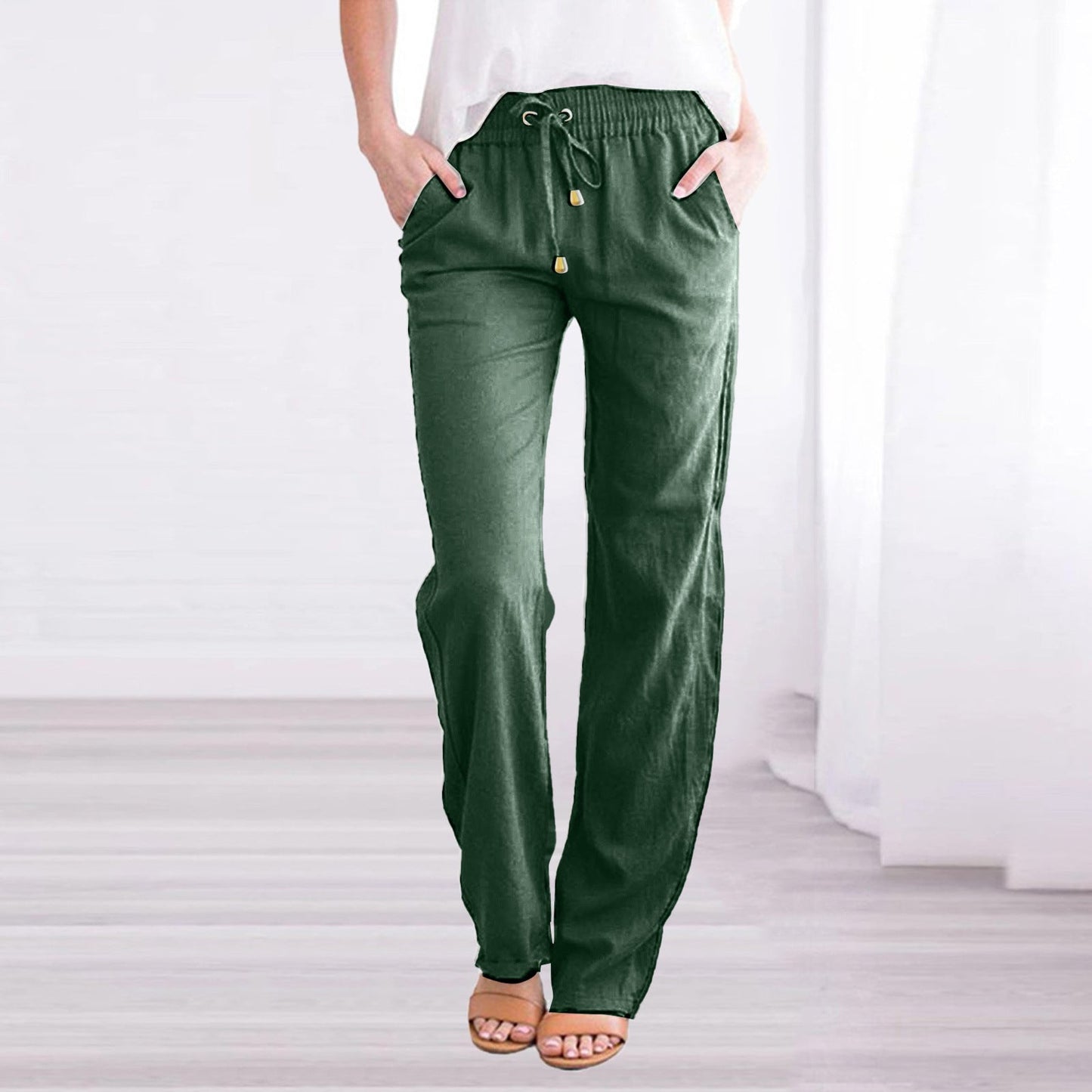 Women's wide pants with drawstring and detachable