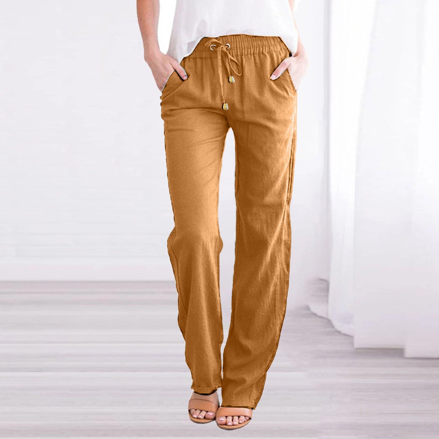 Women's wide pants with drawstring and detachable