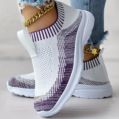 Women's Slip-On Sneakers - Knitted Breathable Upper - Cushioned Support Sole - Casual Wear