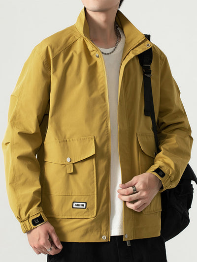 Men’s Casual Jacket - Stand-Up Collar - Full Zip & Button Closure - Adjustable Cuffs