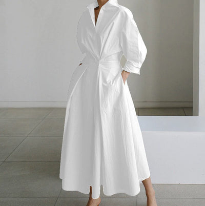 Women’s Shirt Dress – Button Front – Cinched Waist – A-Line Fit – Long Sleeve – Pockets