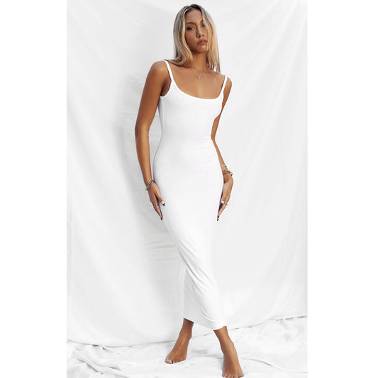 Women's Knit Midi Dress - Bodycon Fit - Square Neck - Sleeveless