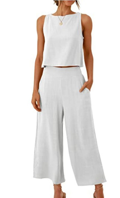 Sleeveless Vest and Wide-Leg Pants Set for Women