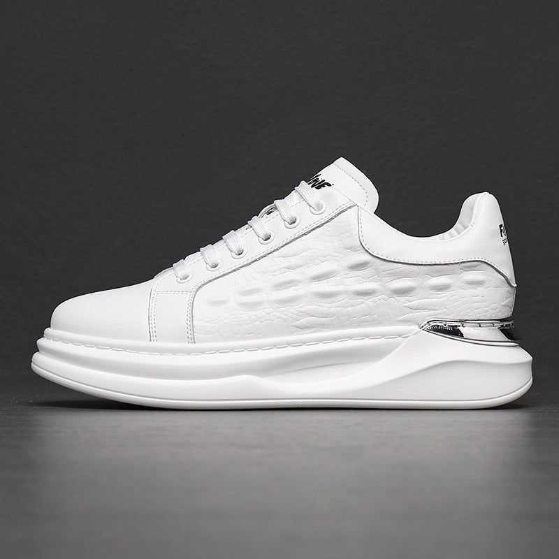 Men's Trendy Sneakers - Unique Textured Design - Elevated Sole - Leather Finish