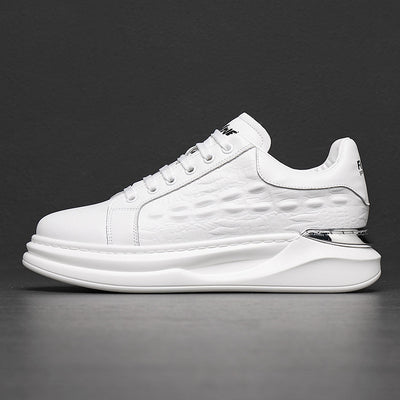 Men's Trendy Sneakers - Unique Textured Design - Elevated Sole - Leather Finish
