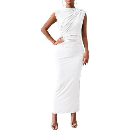 Women's Elegant Maxi Dress - Sleeveless Draped Cocktail Gown