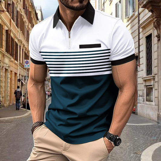 Men’s Polo Shirt - Striped Design - Tailored Fit - Breathable Casual Wear