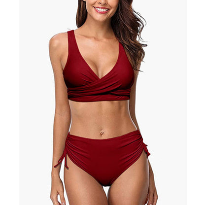 Women’s Bikini Set – Wrap V-Neck Top – High Waist Bottom – Adjustable Fit – Breathable Blend