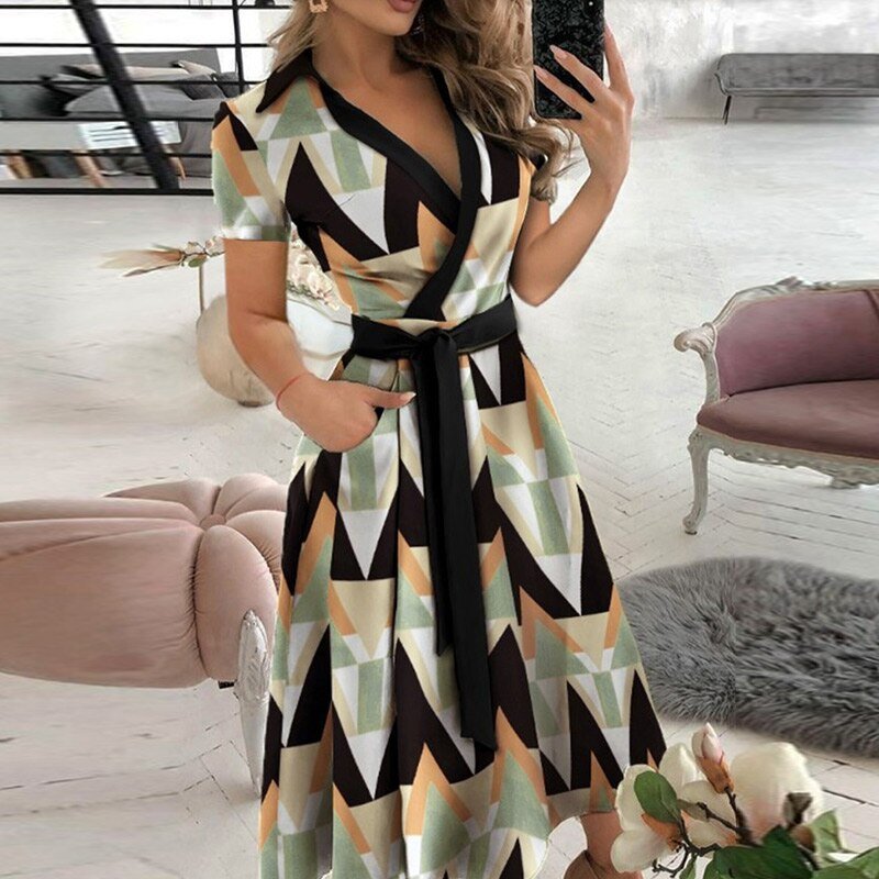 Women's Off-Shoulder Dress - A-Line Silhouette - Three-Quarter Sleeves - Belted Waist