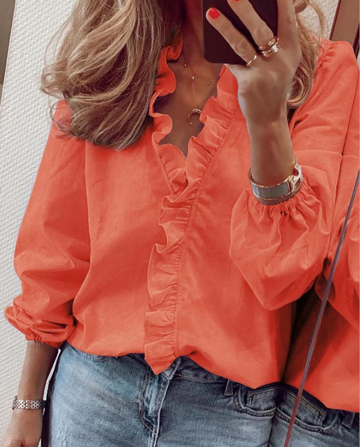 Women's Ruffle Blouse with V-Neck