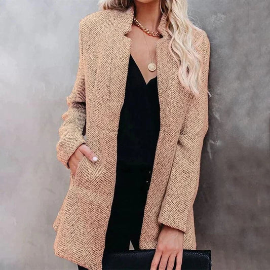 Women’s Blazer – Tailored Fit – Textured Woven – Open Front – Structured Style