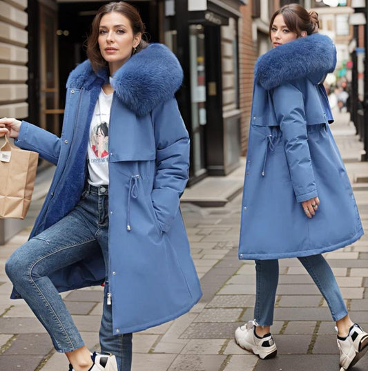 Women’s Quilted Coat – Water-Resistant – Faux Fur Hood – Relaxed Fit – Knee-Length