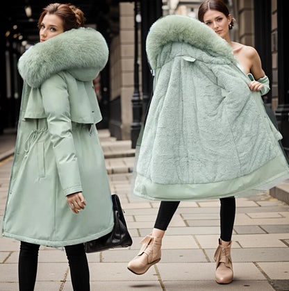 Women’s Quilted Coat – Water-Resistant – Faux Fur Hood – Relaxed Fit – Knee-Length