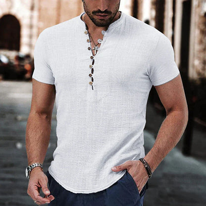 Men’s Henley Shirt - Short Sleeve - Lightweight Breathable Cotton - Buttoned Placket