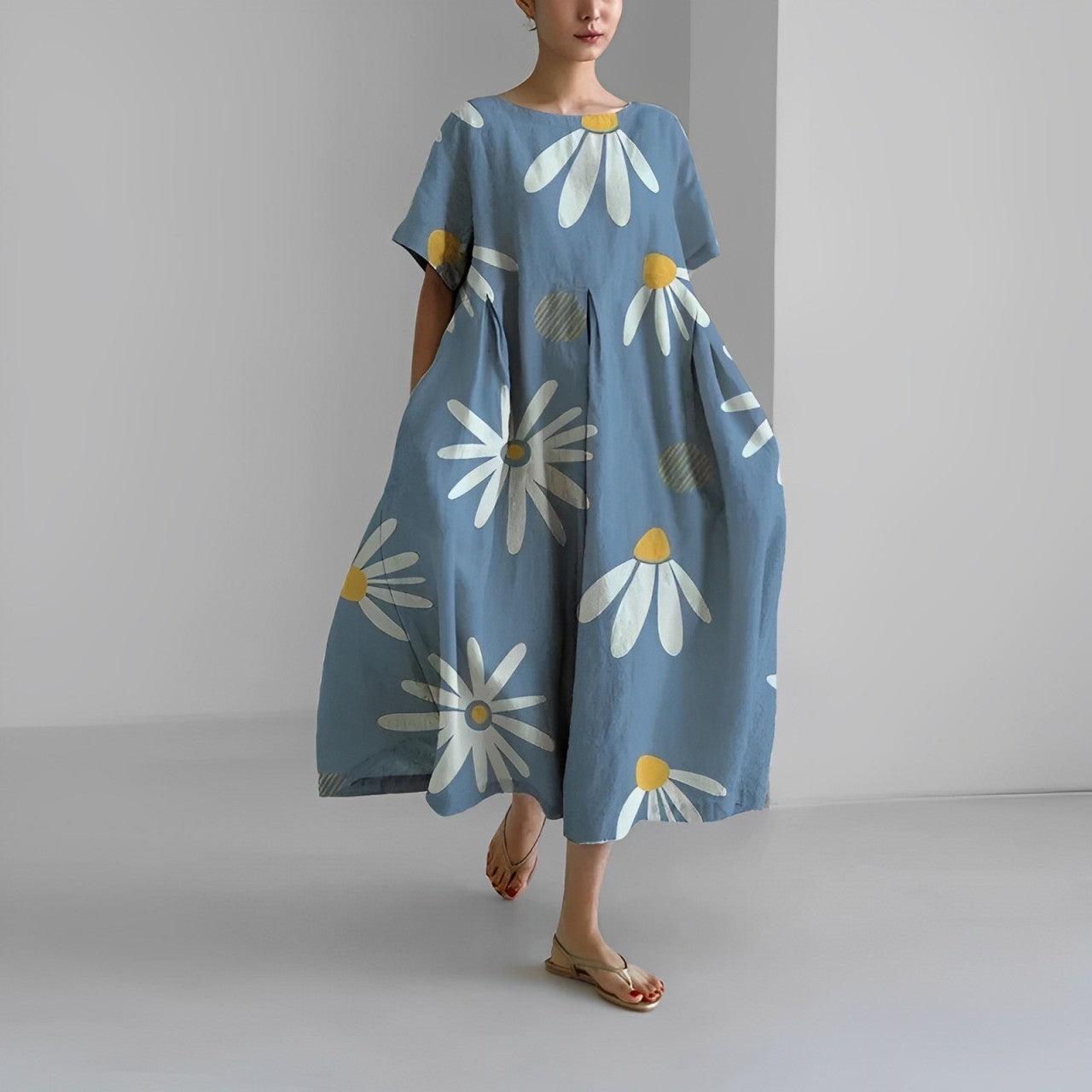 Women's Boho Floral Print Casual Loose Swing Dress