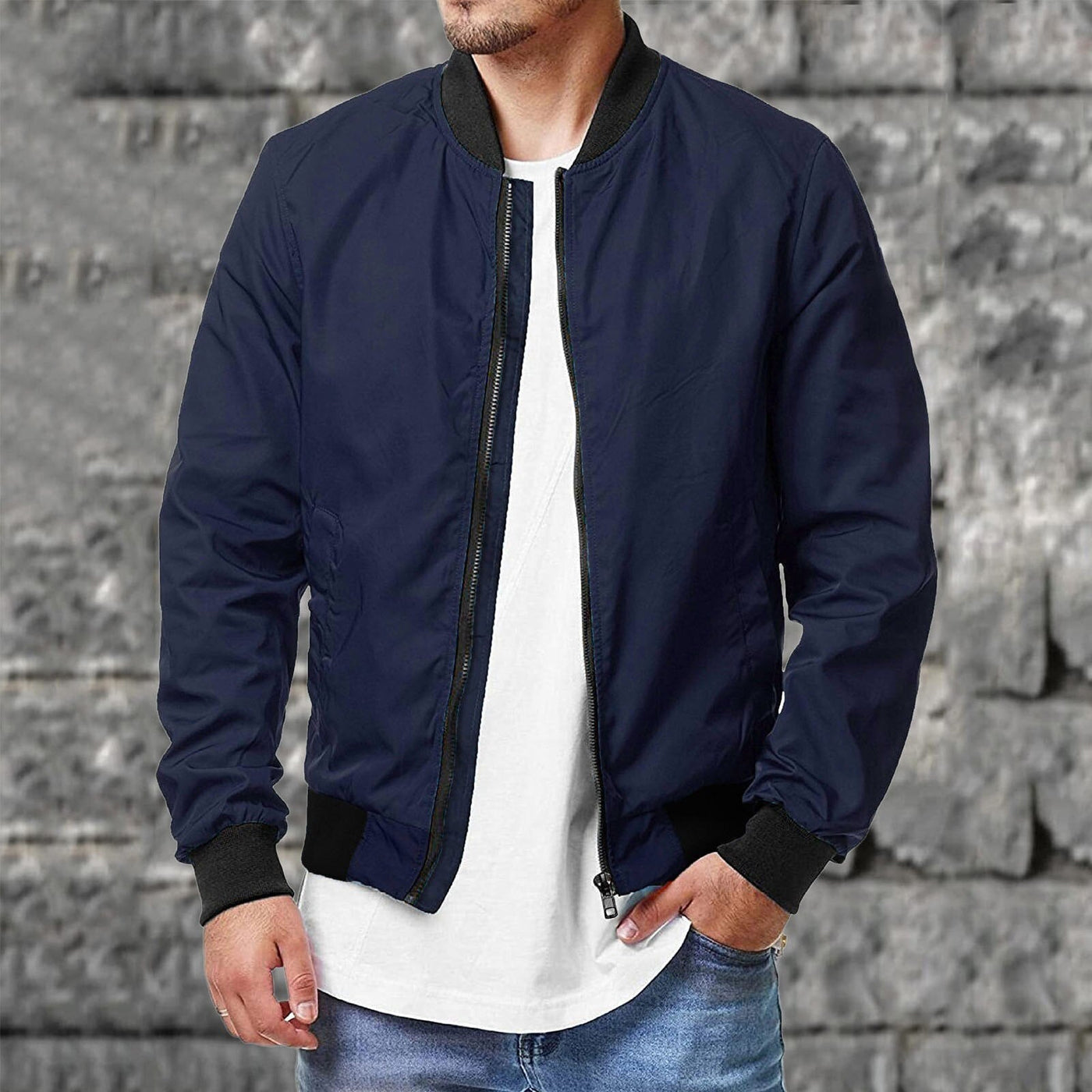 Men’s Bomber Jacket – Regular Fit – Lightweight Breathable – Ribbed Hem & Cuffs