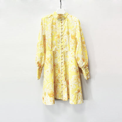 Women’s Mini Dress – Floral Print – Deep V-Neck – Tiered Skirt – Long Sleeve