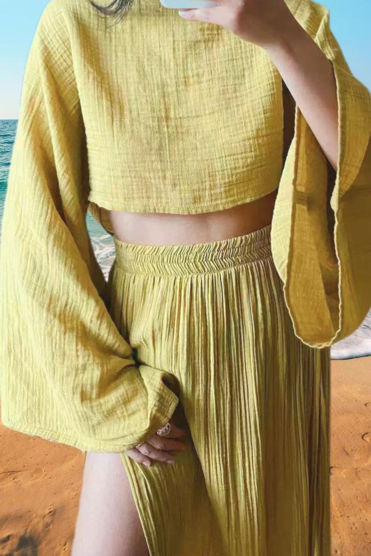 Women's Two-Piece summer Set - Crop Top & Maxi Skirt - High-Waist - High-Slit - Flowy Fit