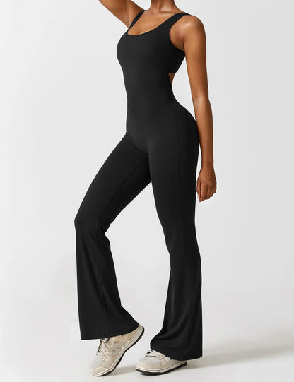 Women's solid body shaping open back jumpsuit