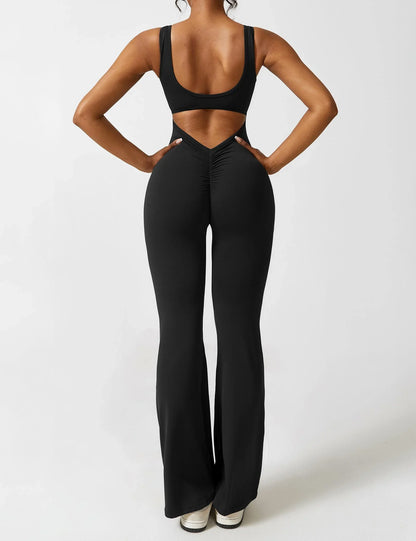 Women's solid body shaping open back jumpsuit