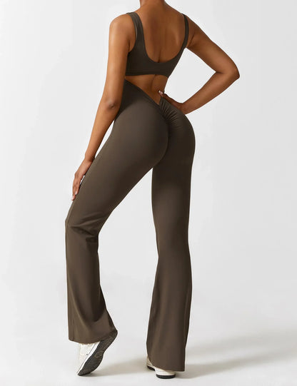 Women's solid body shaping open back jumpsuit