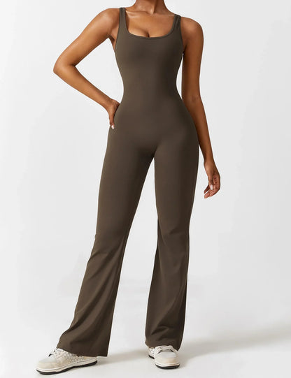 Women's solid body shaping open back jumpsuit