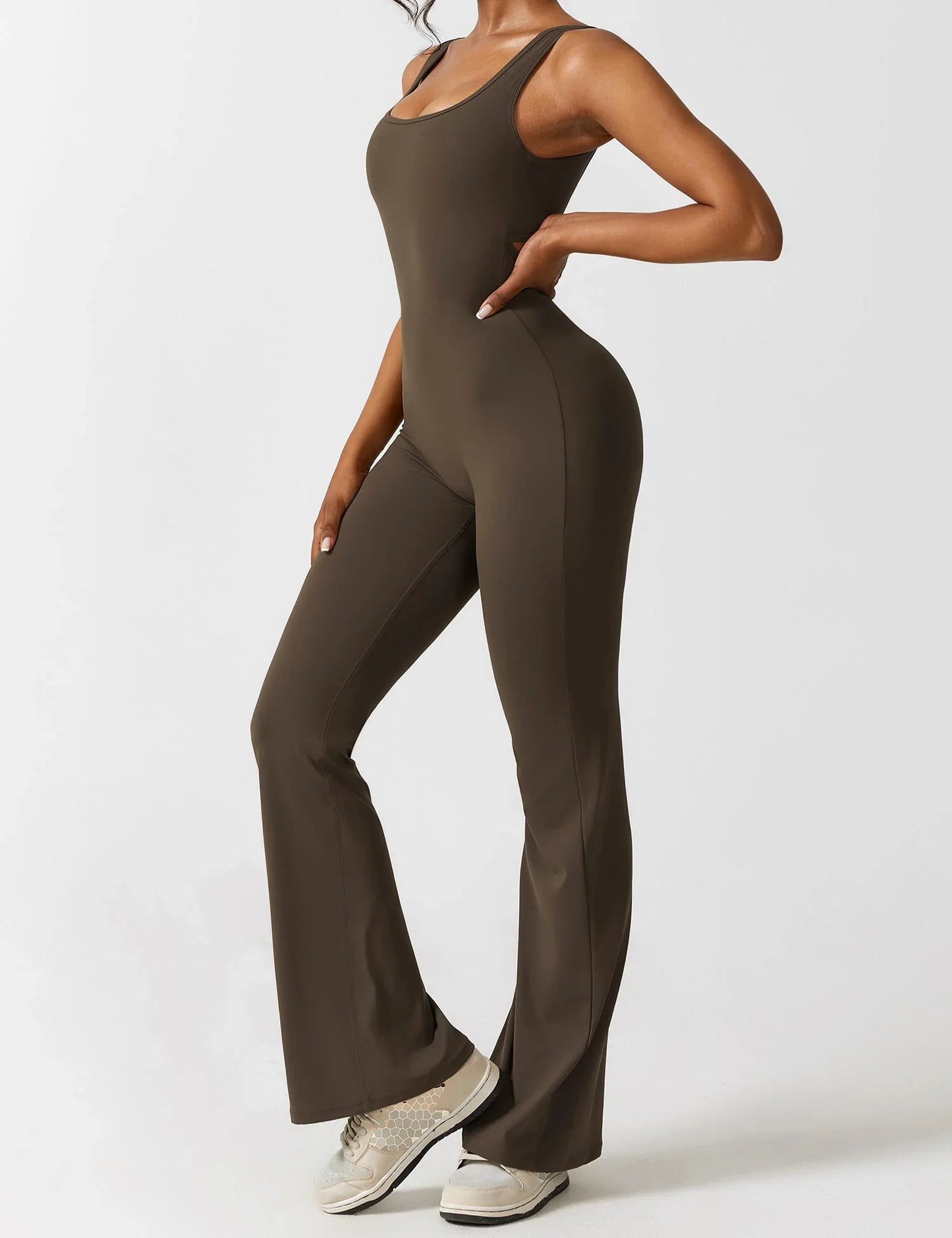 Women's solid body shaping open back jumpsuit