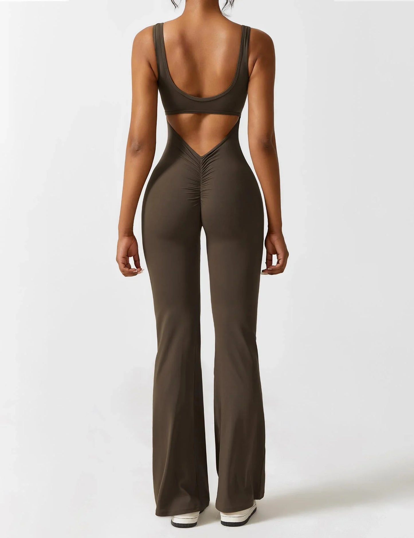 Women's solid body shaping open back jumpsuit