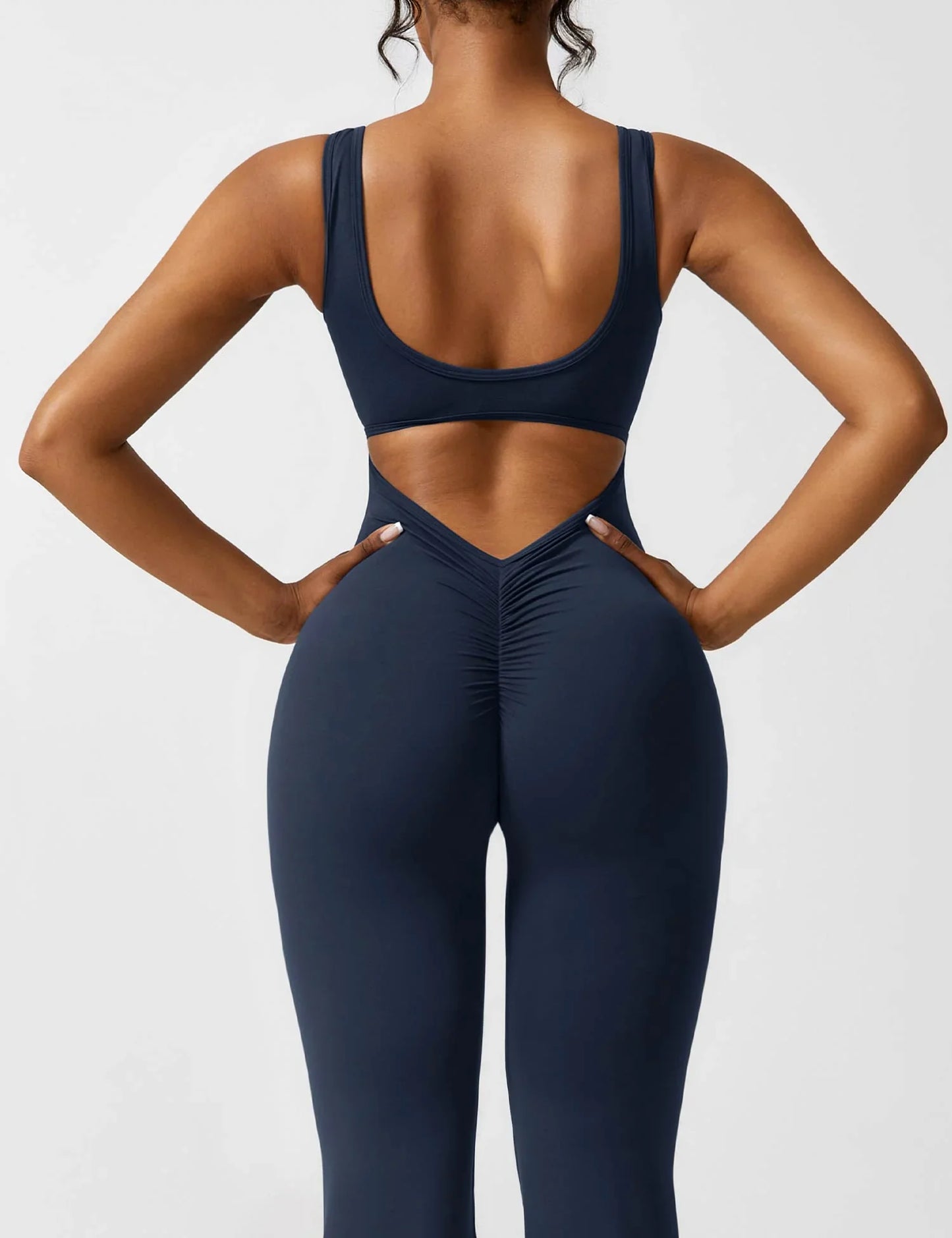 Women's solid body shaping open back jumpsuit