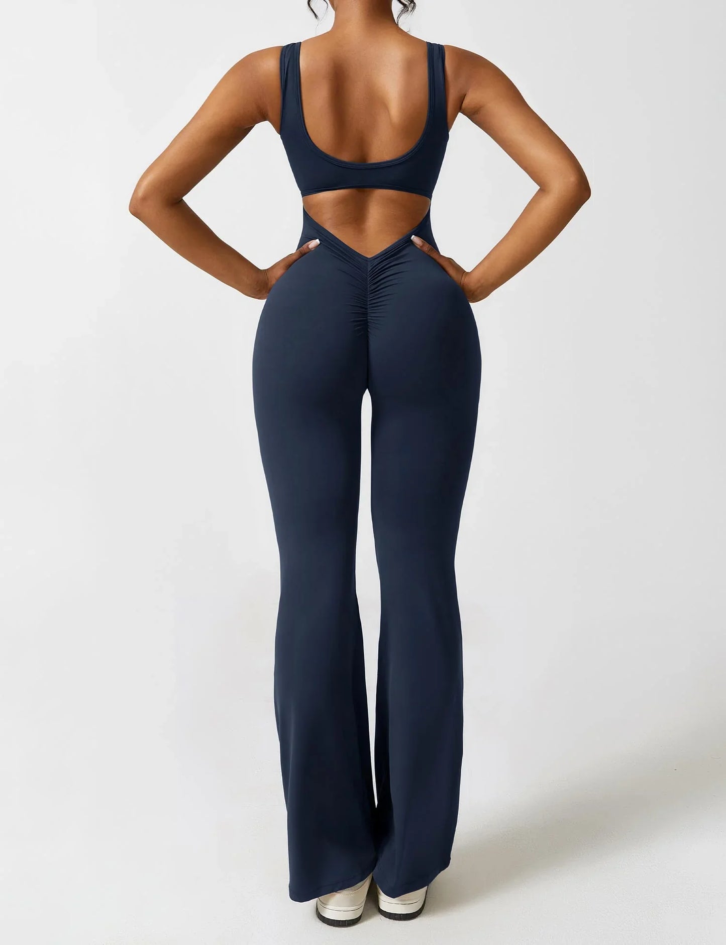 Women's solid body shaping open back jumpsuit