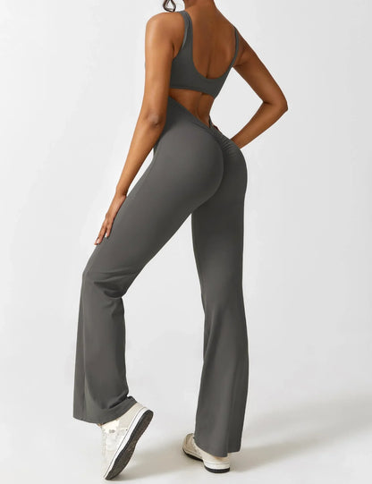 Women's solid body shaping open back jumpsuit