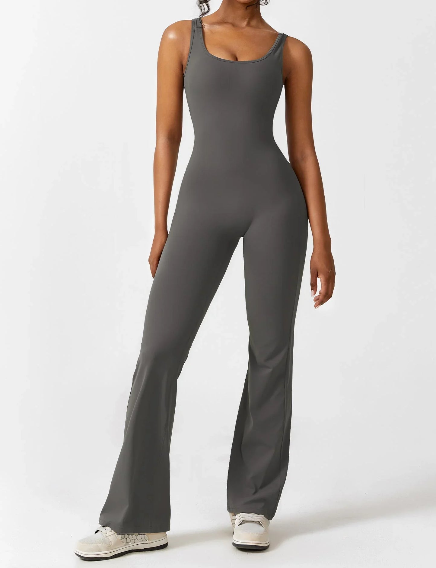 Women's solid body shaping open back jumpsuit